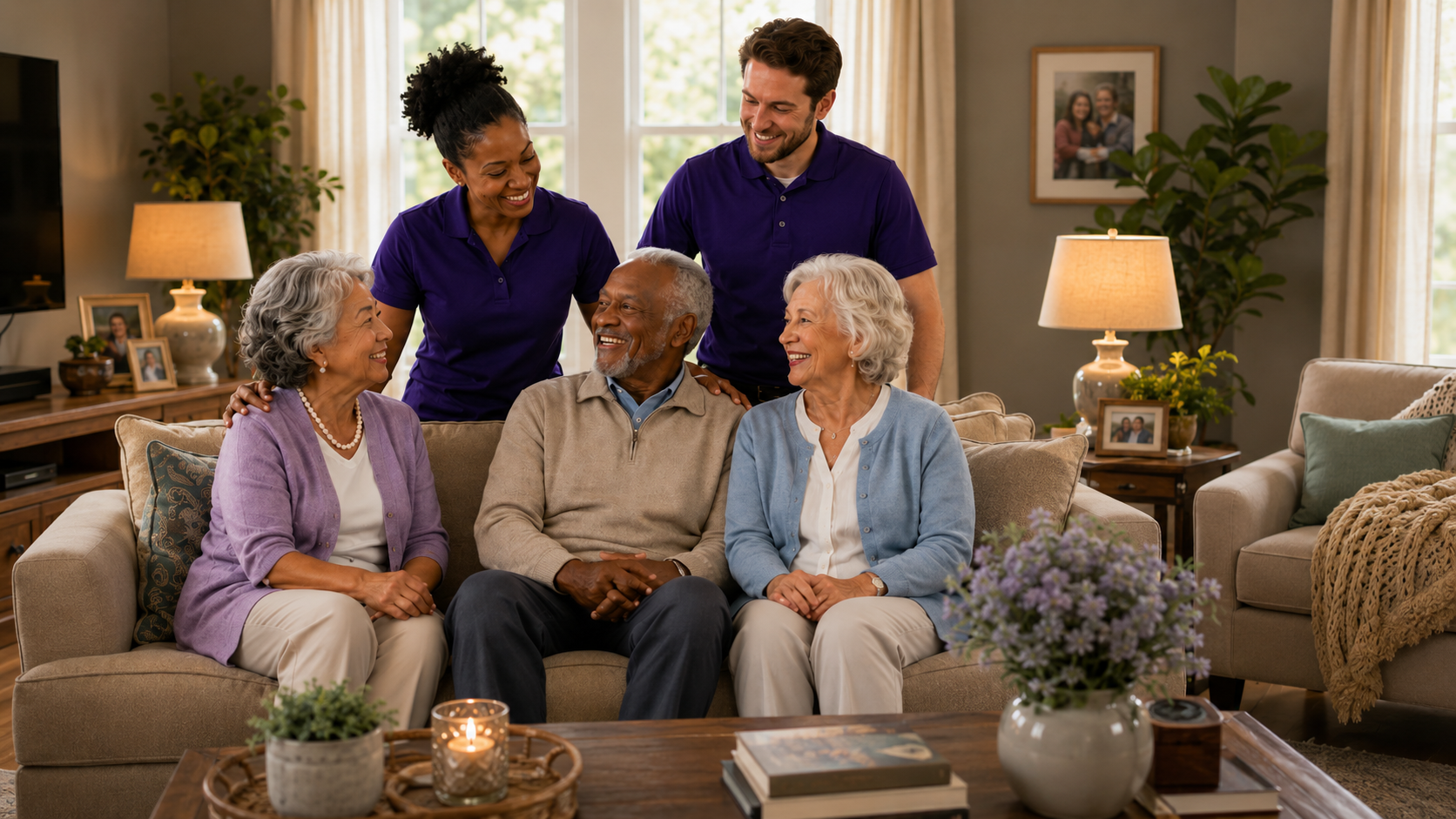 Foundation of Love Home Care caregivers with a family at home