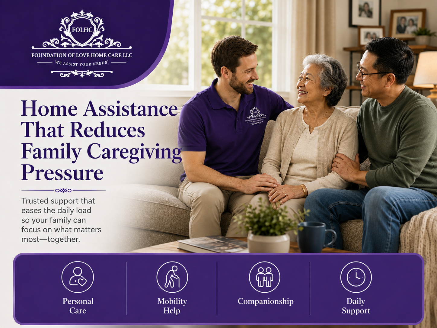 Home assistance that reduces family caregiving pressure โ Foundation of Love Home Care