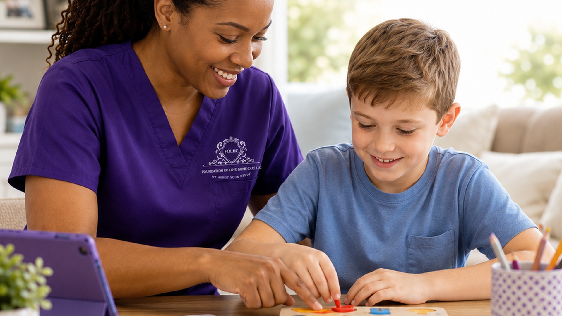 Foundation of Love Home Care caregiver supporting a young person at home